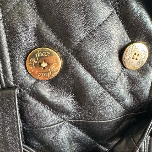 Quilted Black Leather Trench Coat Y2K Baby Phat long black jacket Kimora Lee - Picture 12 of 16